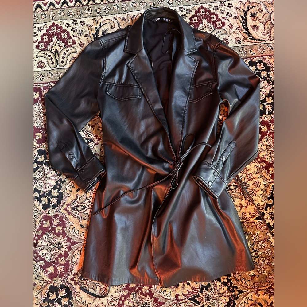 Zara Vegan leather dress with adjustable waist straps SIZE M